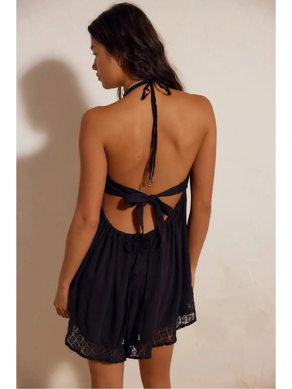 Free People Ethereal Dainty Ruffle Lace Feeling Floral Romper in Black Small NWT